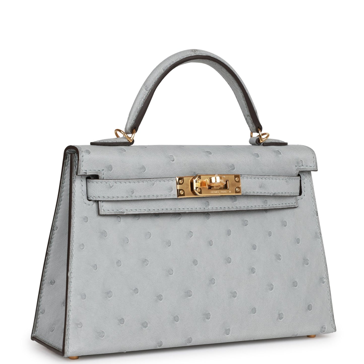 Hermes Kelly Sellier Bleu Glacier Ostrich Hardware Handbag Gold Travel Bag