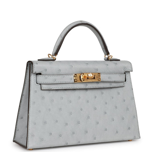 Hermes Kelly Sellier Bleu Glacier Ostrich Hardware Handbag Gold Travel Bag