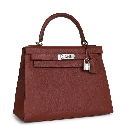 Hermes Kelly Sellier Rouge Epsom Palladium Hardware Handbag Travel Bag