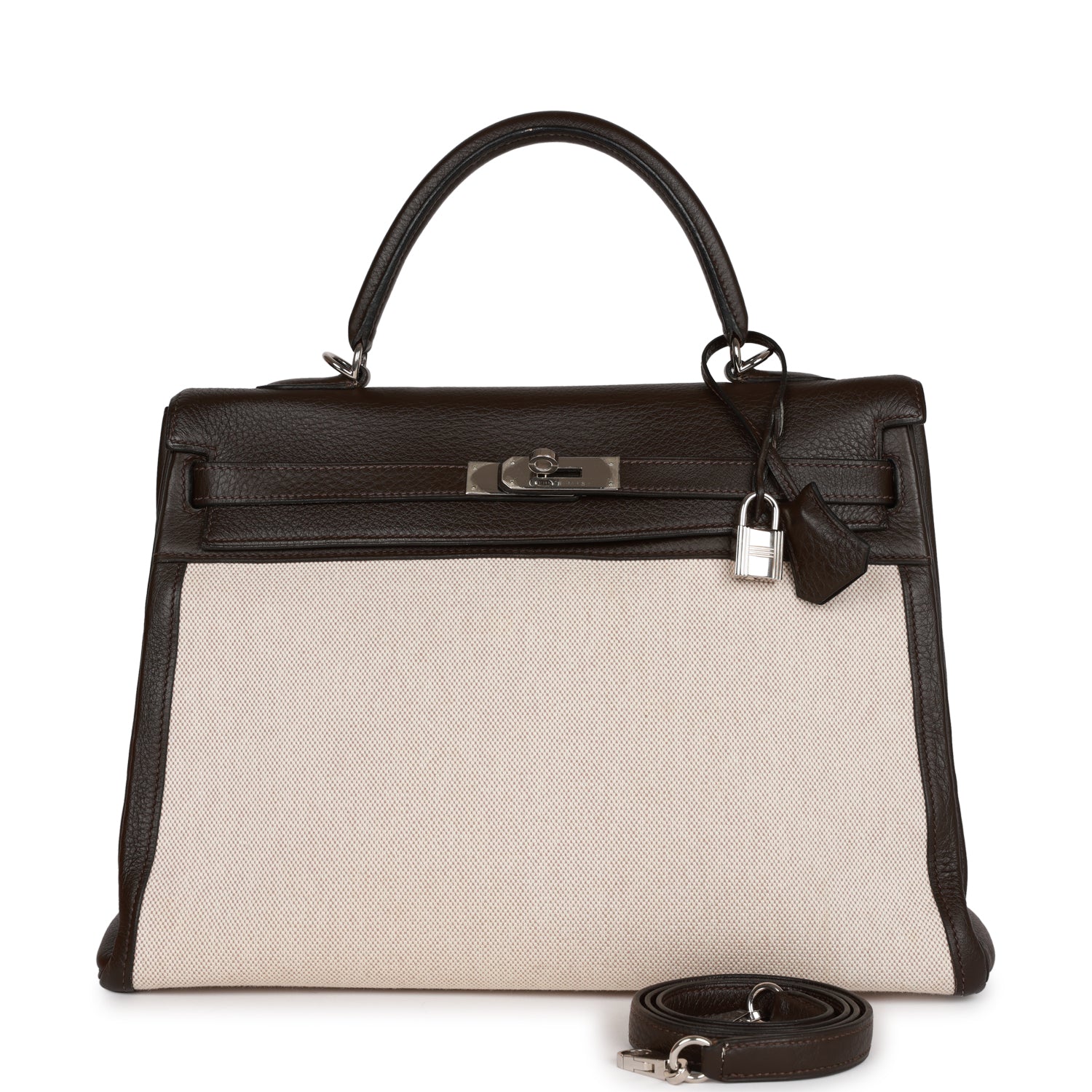 Hermes Kelly Retourne Ebene Clemence And Toile Palladium Hardware Travel Bag