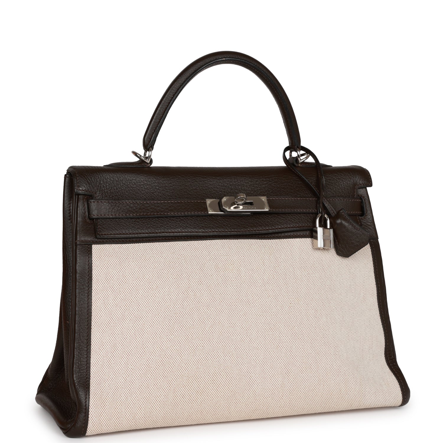 Hermes Kelly Retourne Ebene Clemence And Toile Palladium Travel Bag
