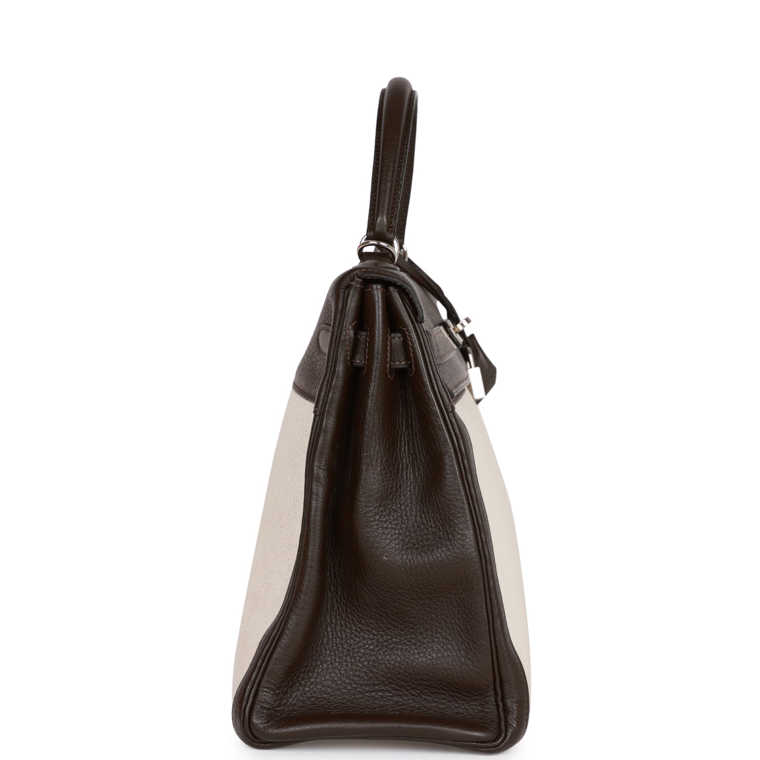 Hermes Kelly Retourne Ebene Clemence And Toile Palladium Hardware Travel Bag