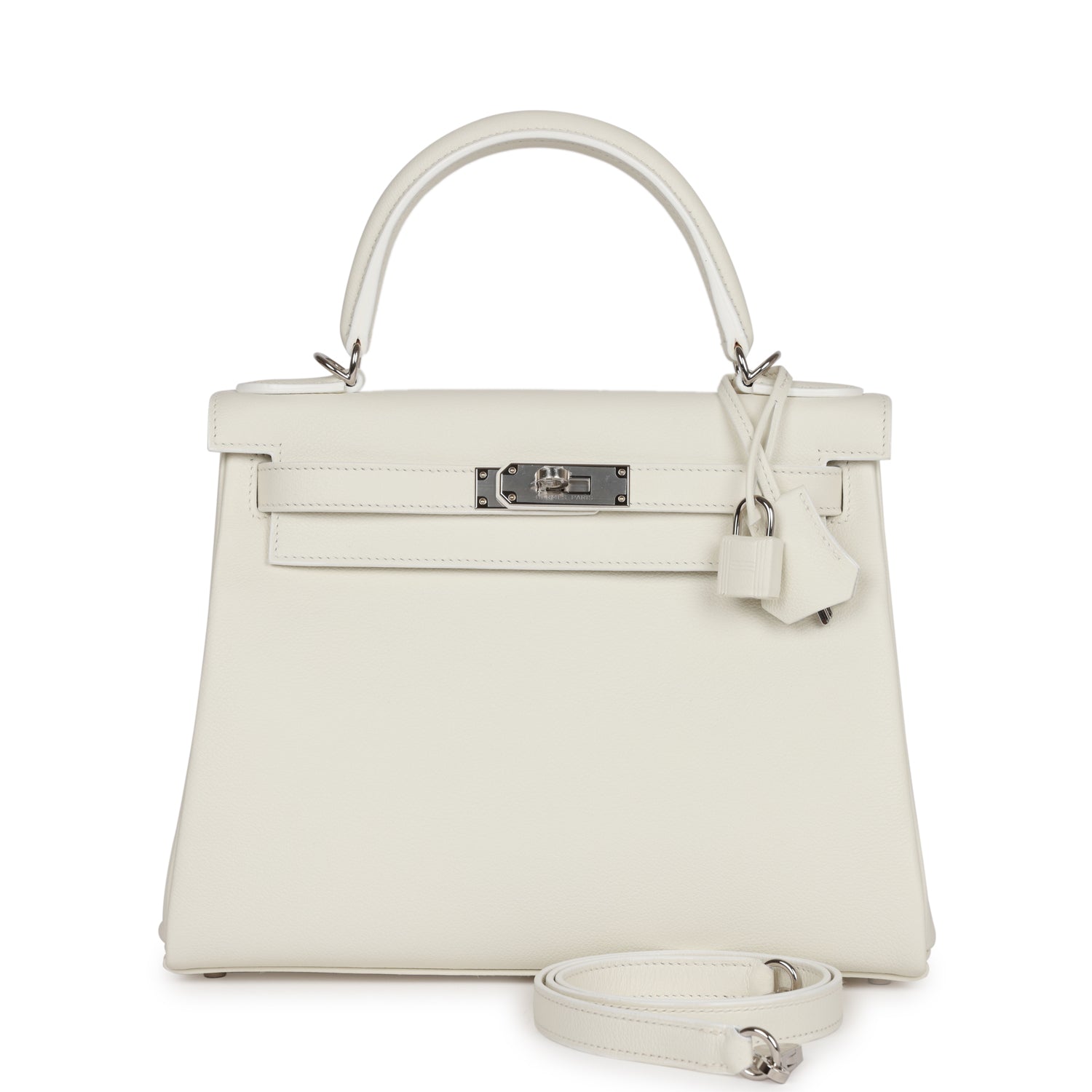 Hermes Kelly Retourne Evercolor Palladium Hardware Handbag White Travel Bag