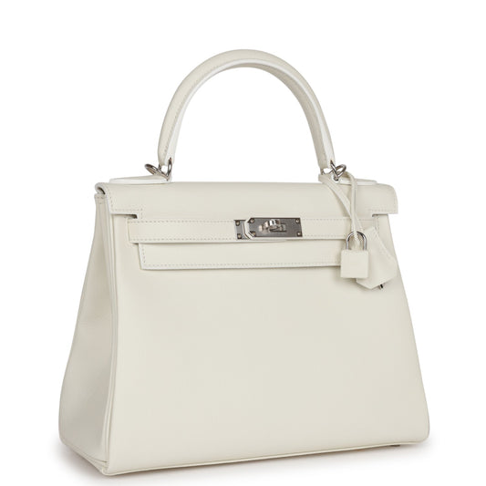 Hermes Kelly Retourne Evercolor Palladium Hardware Handbag White Travel Bag