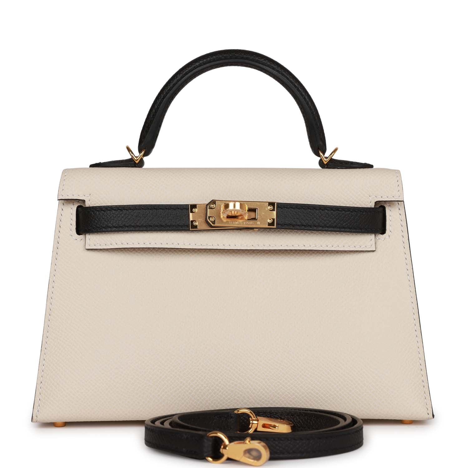 Hermes Special Order Hss Kelly Sellier Craie And Epsom Black Gold Travel Bag