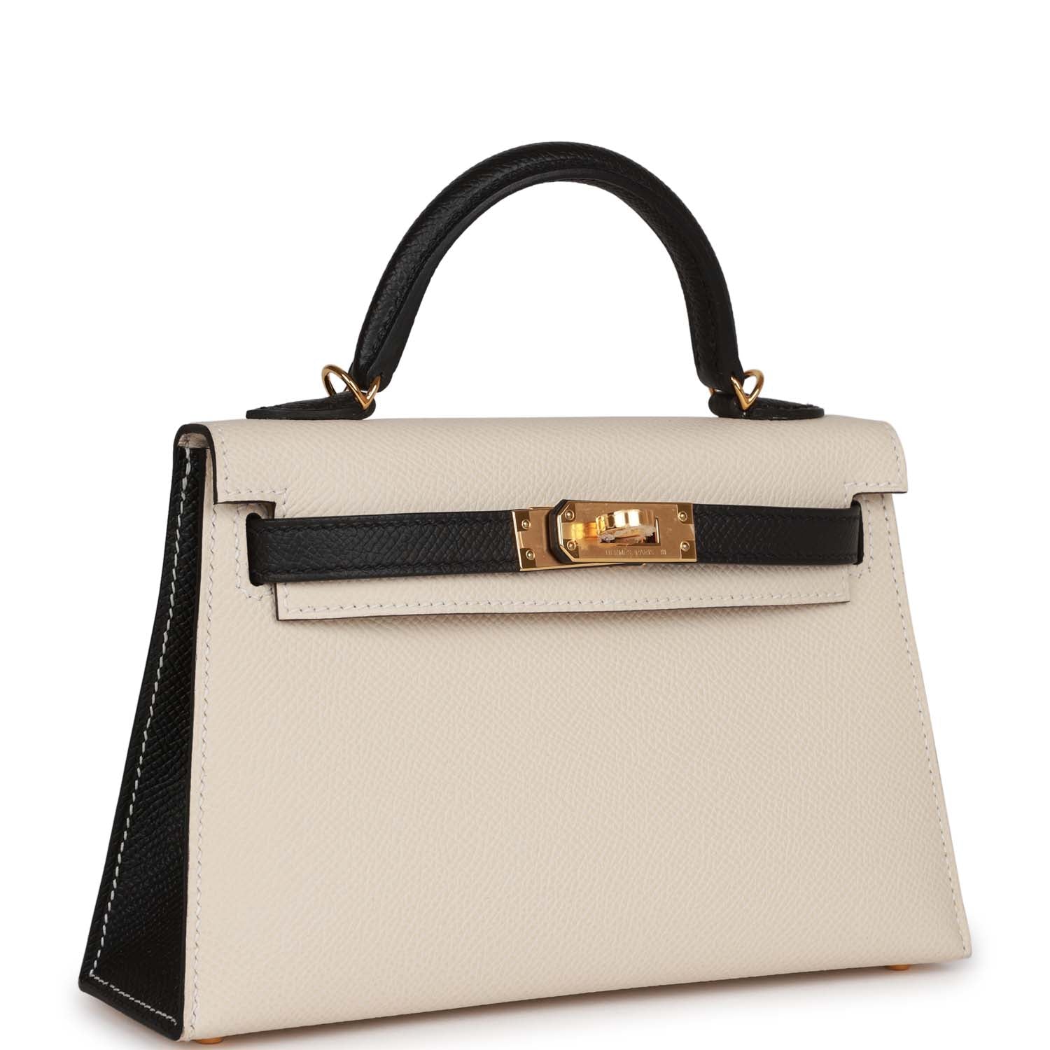 Hermes Special Order Hss Kelly Sellier Craie And Epsom Black Gold Travel Bag