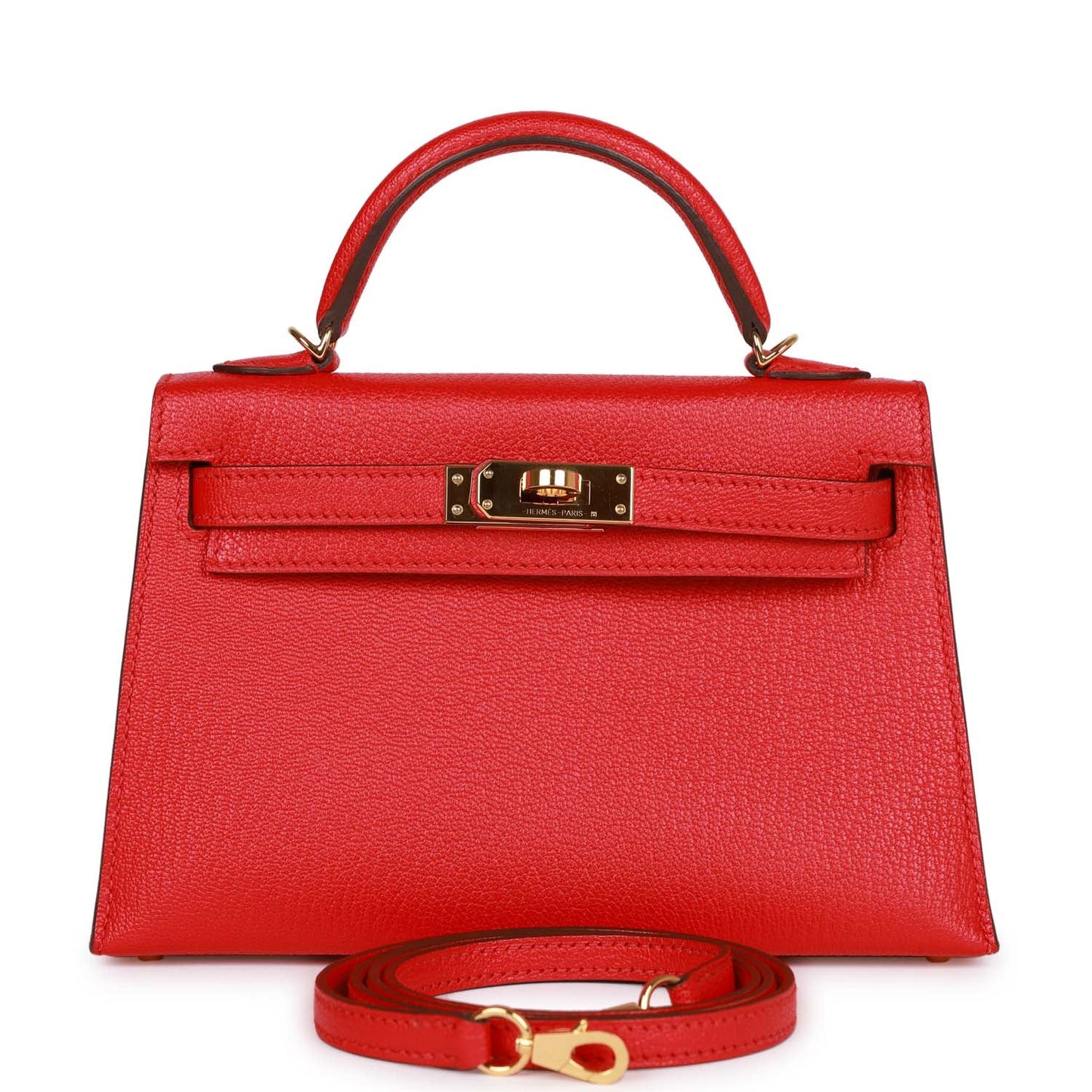 Hermes Kelly Rouge De Coeur Chevre Mysore Hardware Handbag Gold Travel Bag