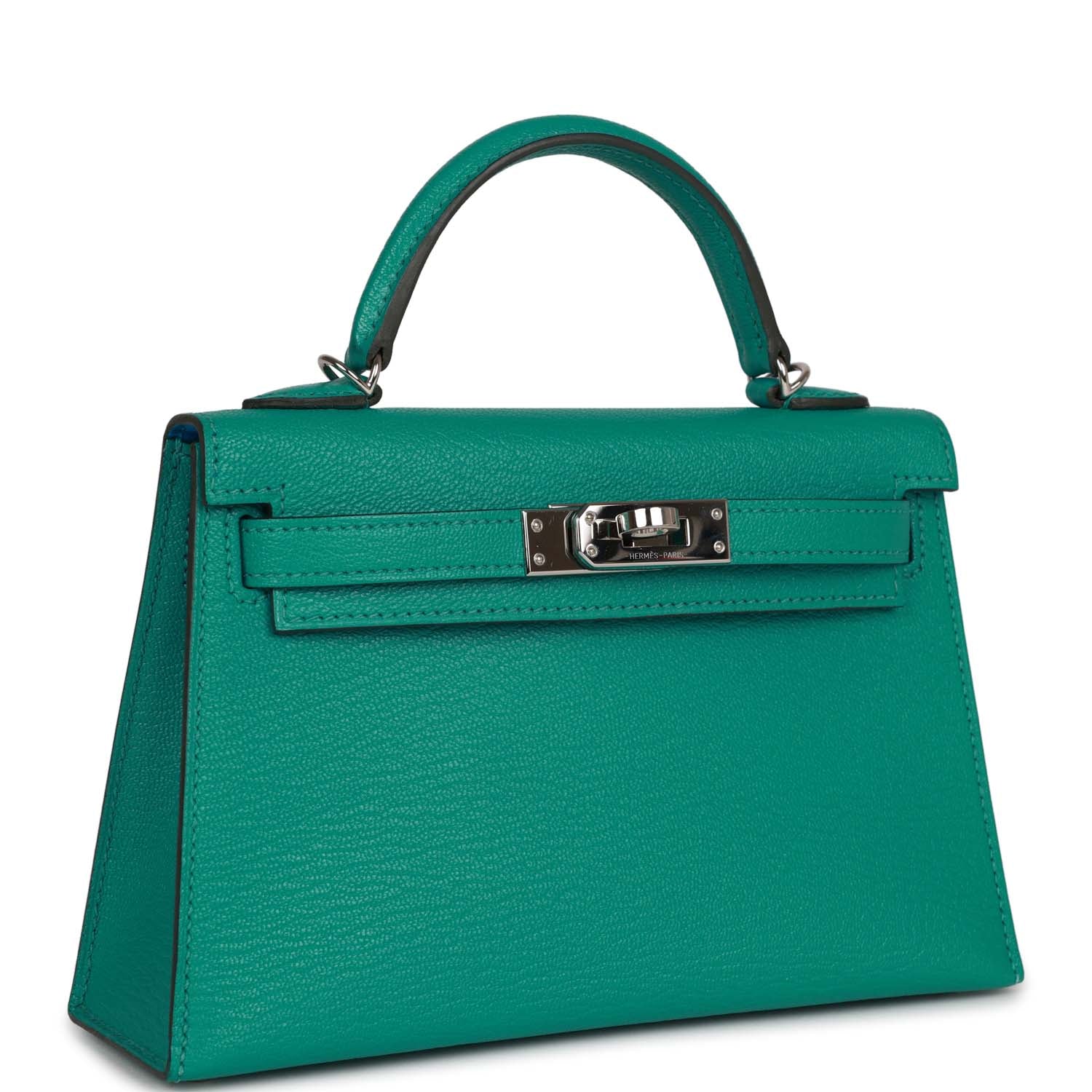 Hermes Kelly Verso Vert Verone Verso Chevre Palladium Travel Bag