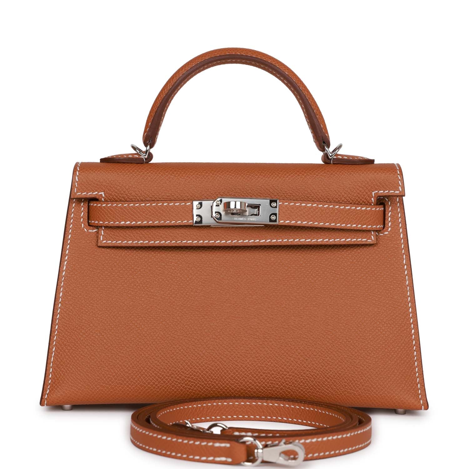 Hermes Kelly Sellier Epsom Palladium Hardware Handbag Gold Travel Bag