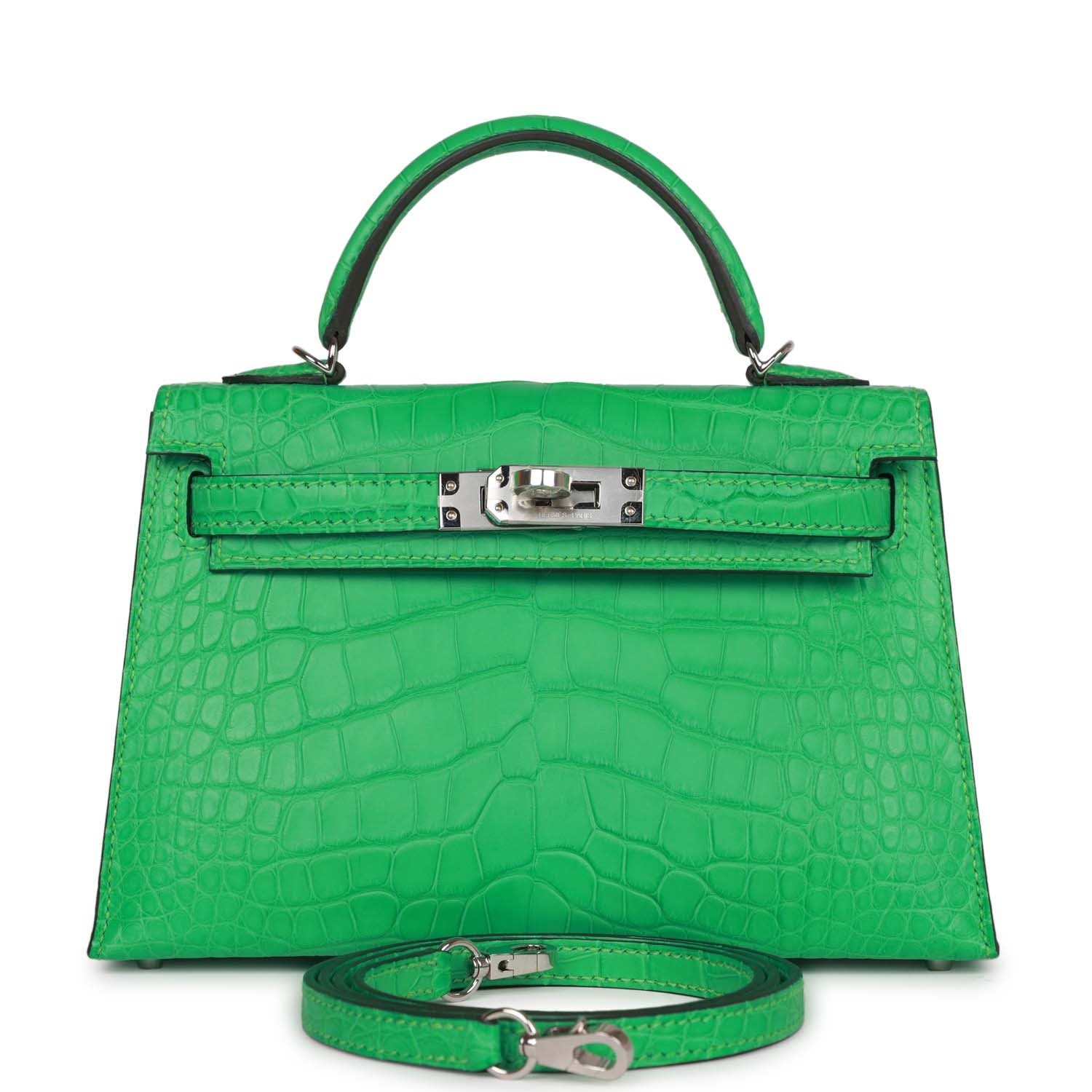 Hermes Kelly Sellier Vert Comics Matte Alligator Palladium Hardware Travel Bag