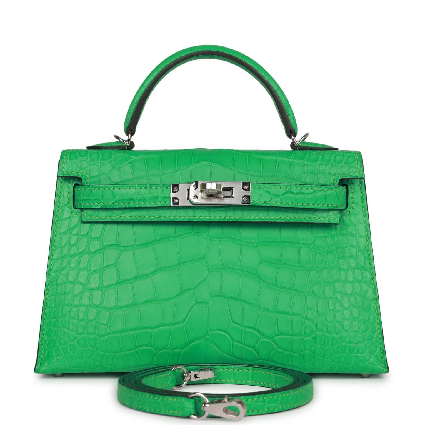 Hermes Kelly Sellier Vert Comics Matte Alligator Palladium Travel Bag