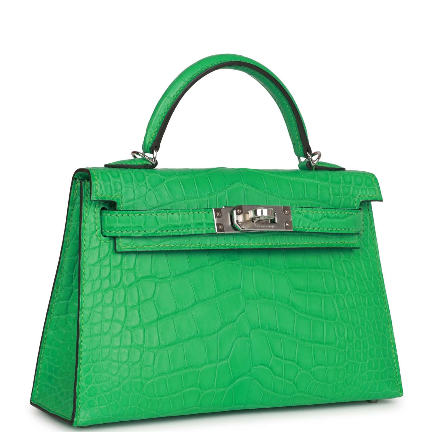 Hermes Kelly Sellier Vert Comics Matte Alligator Palladium Hardware Travel Bag