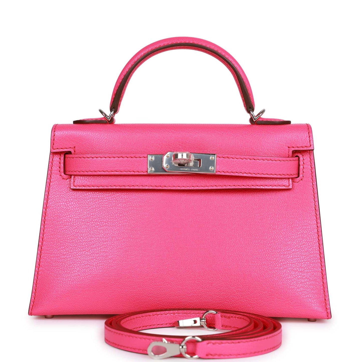 Hermes Kelly Sellier Rose Pop Chevre Chamkila Palladium Travel Bag