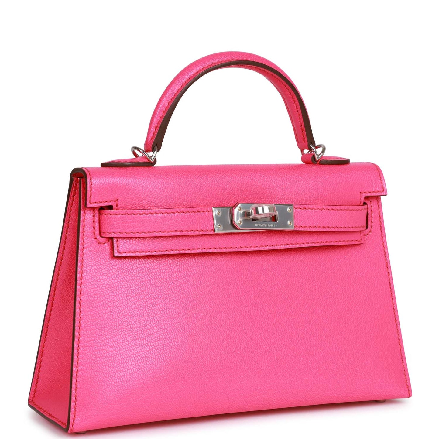 Hermes Kelly Sellier Rose Pop Chevre Chamkila Palladium Travel Bag