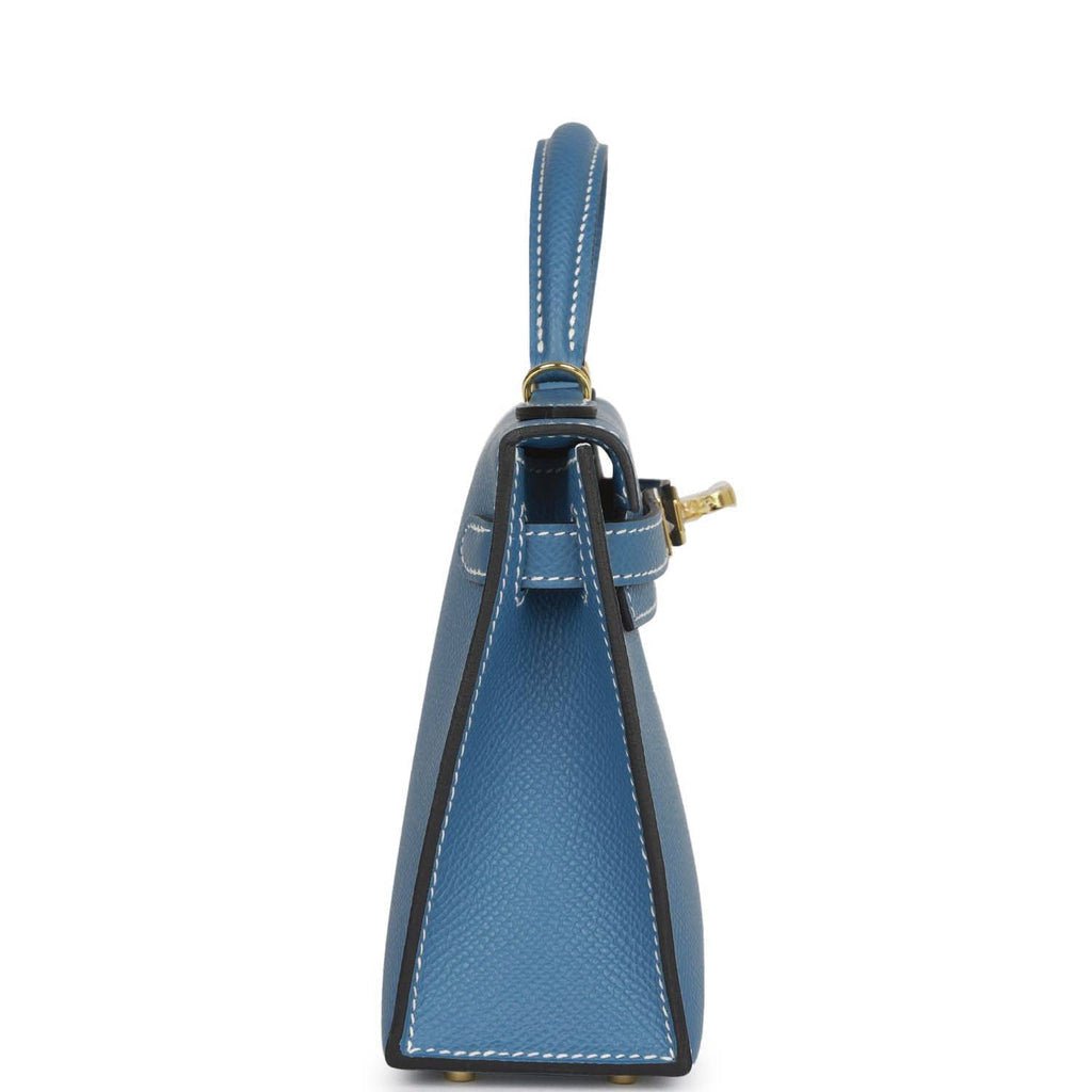 Hermes Kelly Sellier Jean Epsom Hardware Handbag Blue Gold Travel Bag