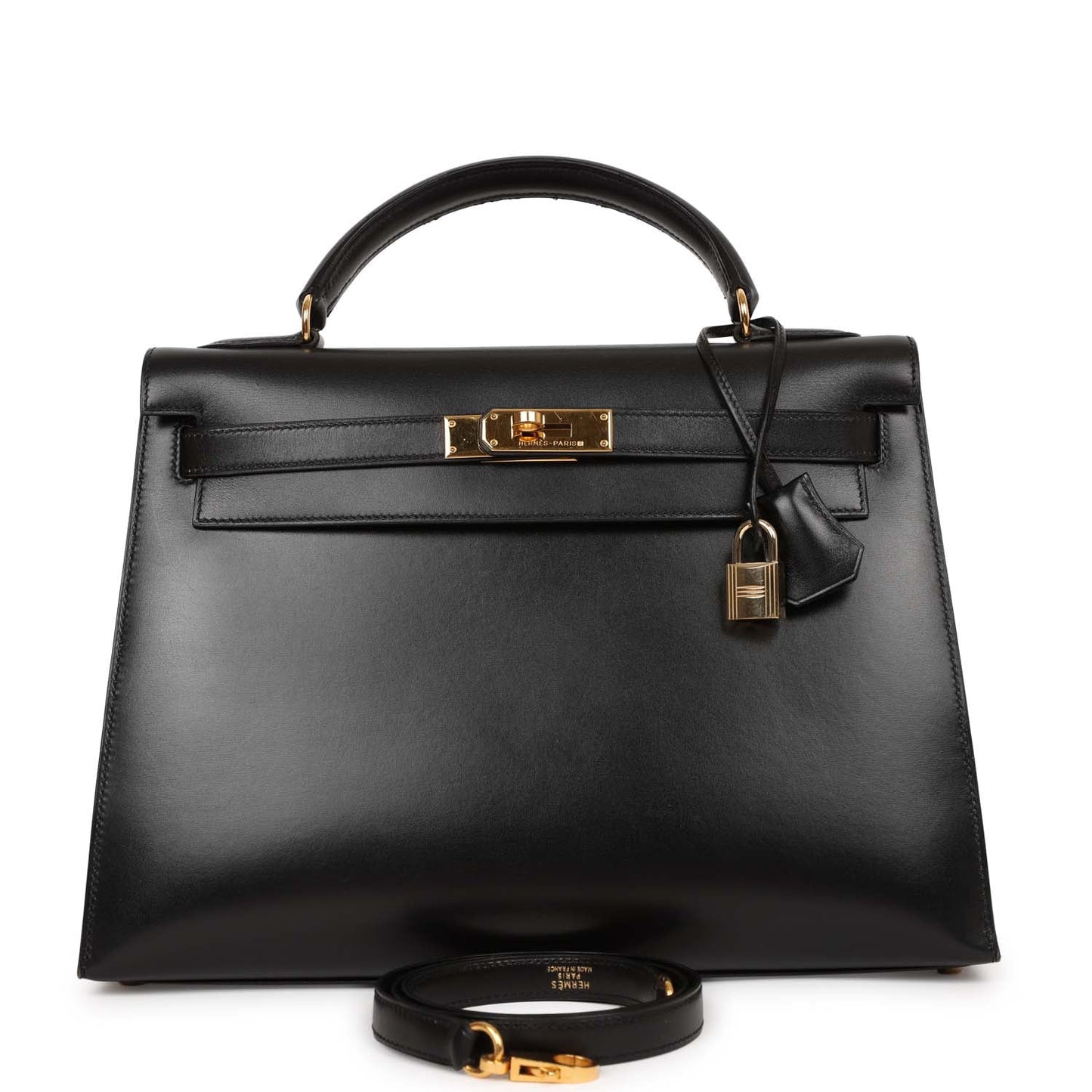 Hermes Kelly Sellier Box Hardware Handbag Black Gold Travel Bag Gold Hardware