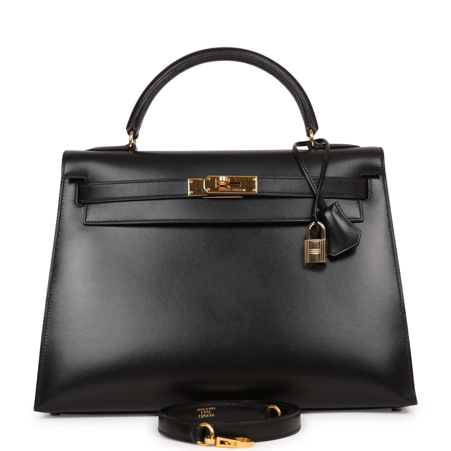 Hermes Kelly Sellier Box Hardware Handbag Black Gold Travel Bag Gold Hardware