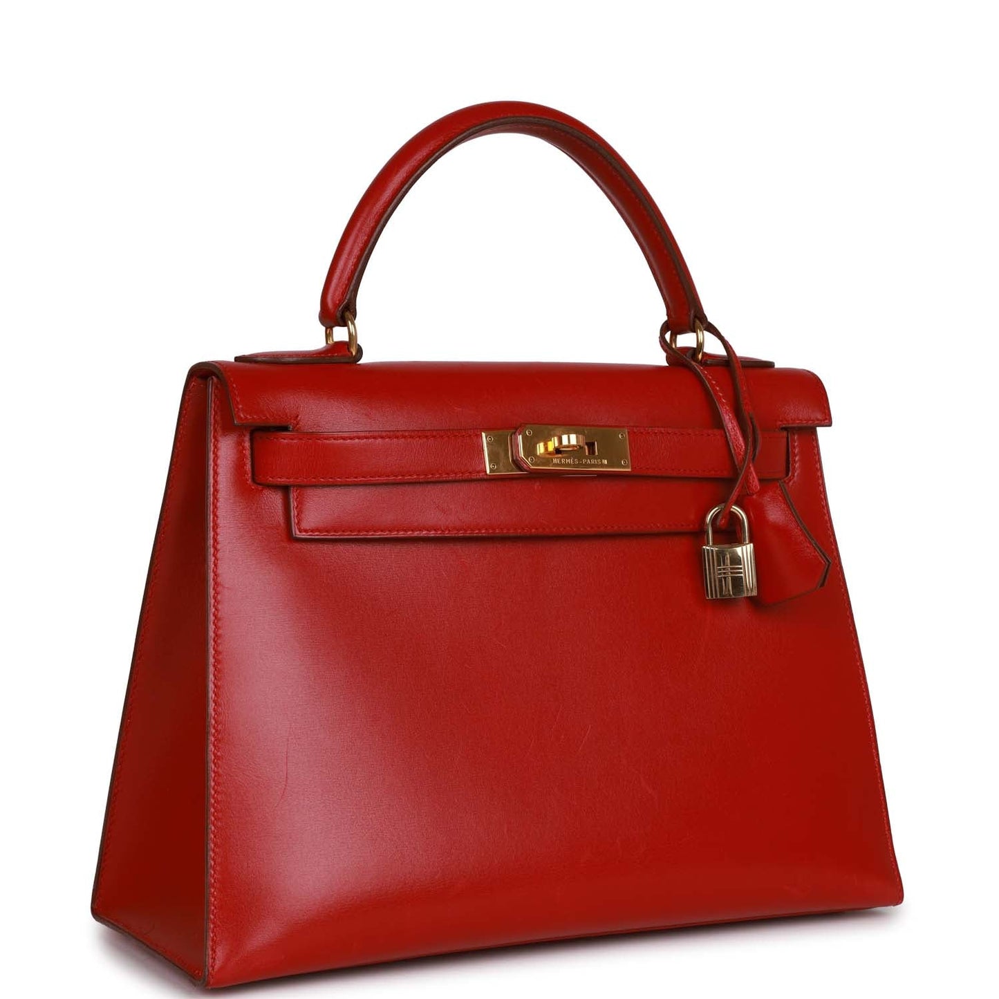 Hermes Kelly Sellier Rouge Vif Box Hardware Handbag Gold Travel Bag