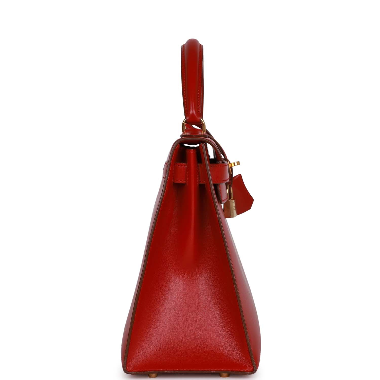 Hermes Kelly Sellier Rouge Vif Box Hardware Handbag Gold Travel Bag