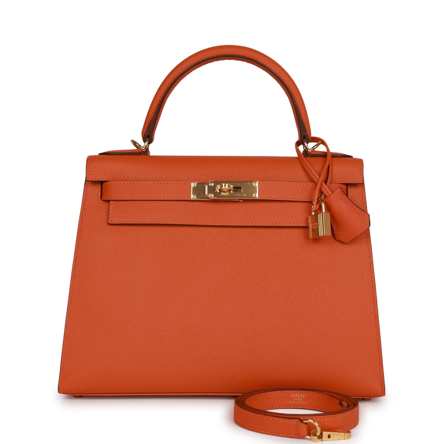 Hermes Kelly Sellier Epsom Hardware Handbag Gold Orange Travel Bag