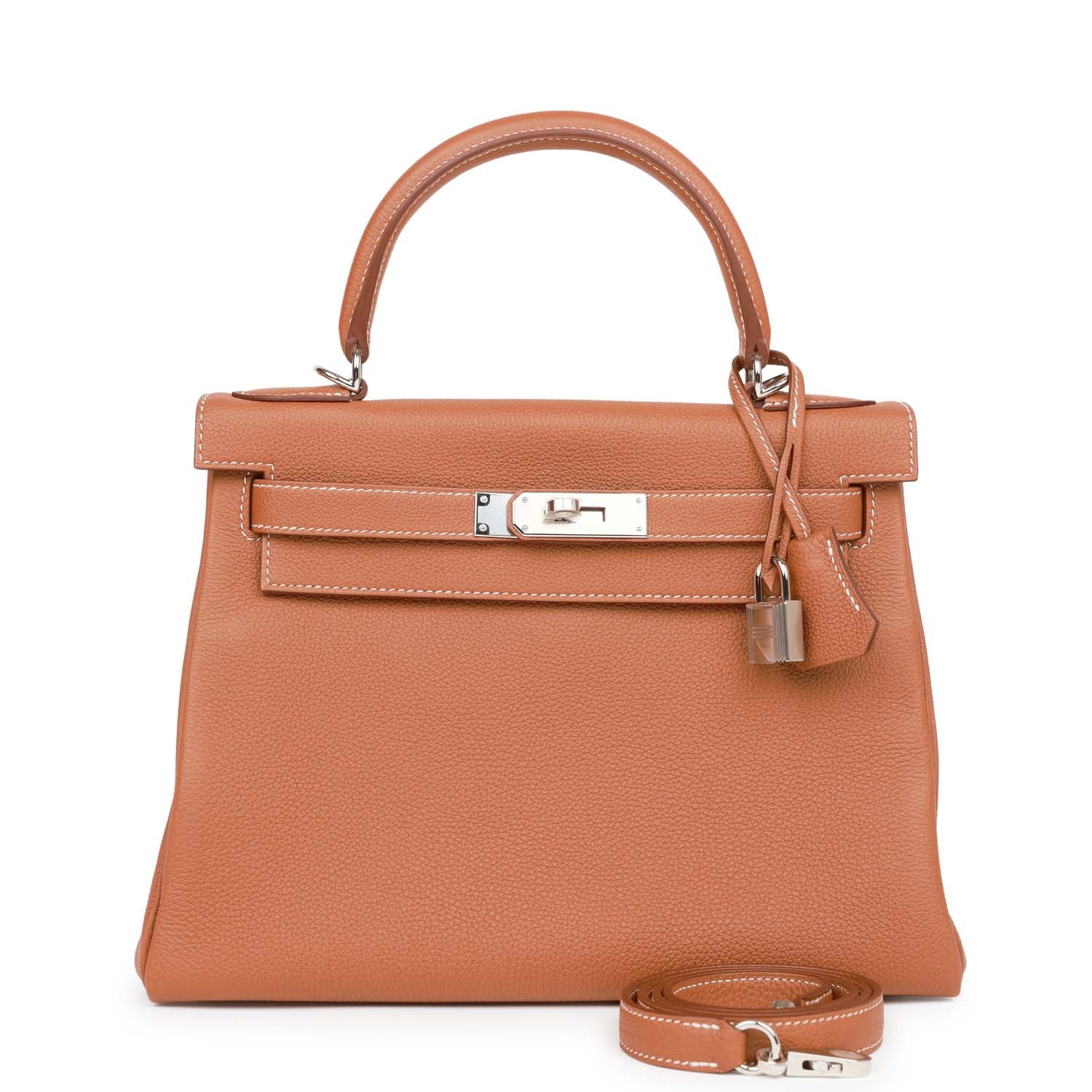 Hermes Kelly Sellier Togo Palladium Hardware Handbag Gold Travel Bag