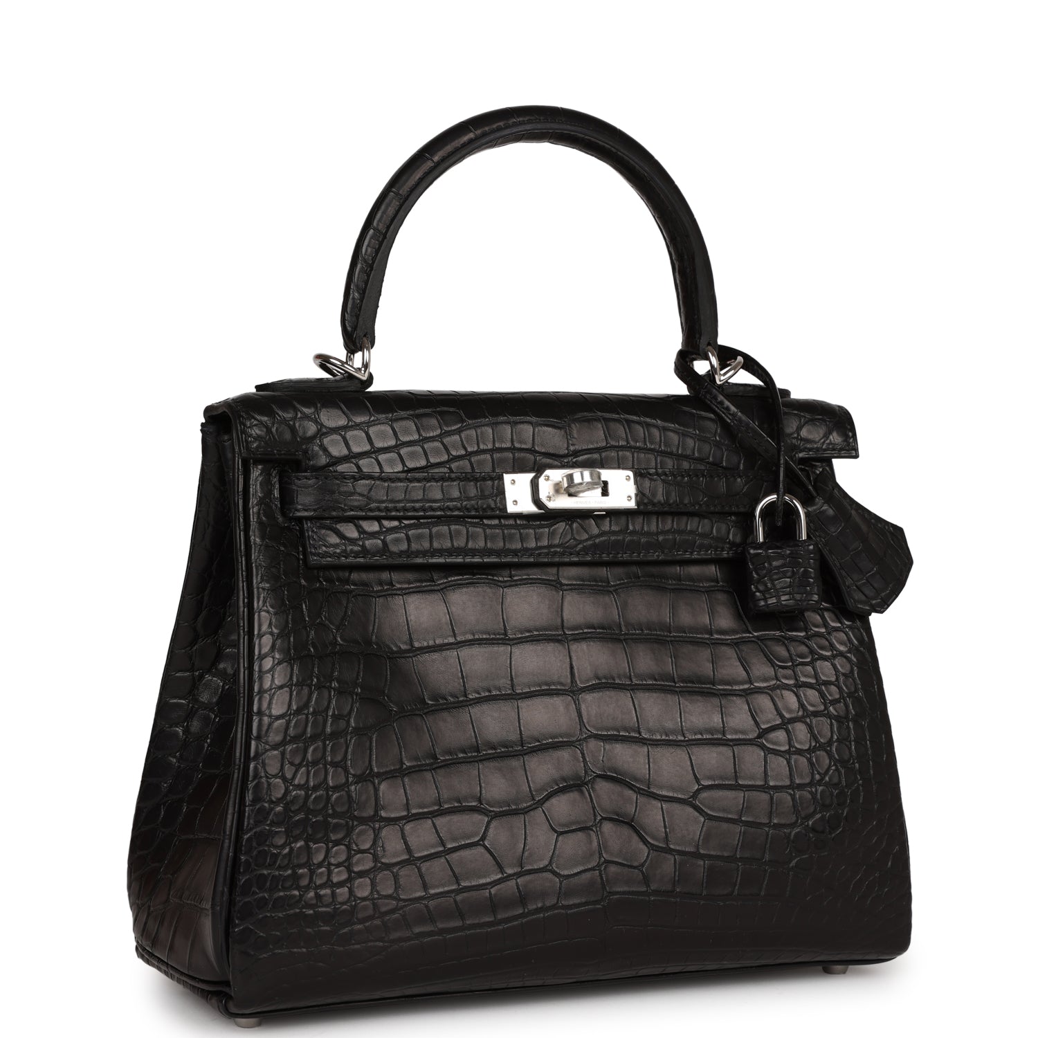 Hermes Kelly Retourne Matte Alligator Palladium Hardware Handbag Black Travel Bag