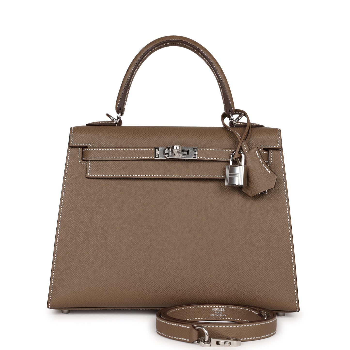 Hermes Kelly Sellier Etoupe Epsom Palladium Hardware Handbag Travel Bag 4
