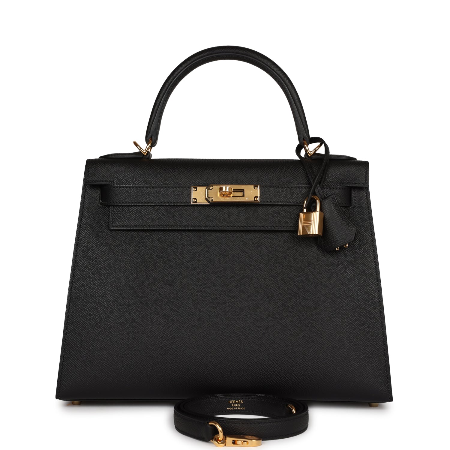 Hermes Kelly Sellier Epsom Hardware Handbag Black Gold Travel Bag