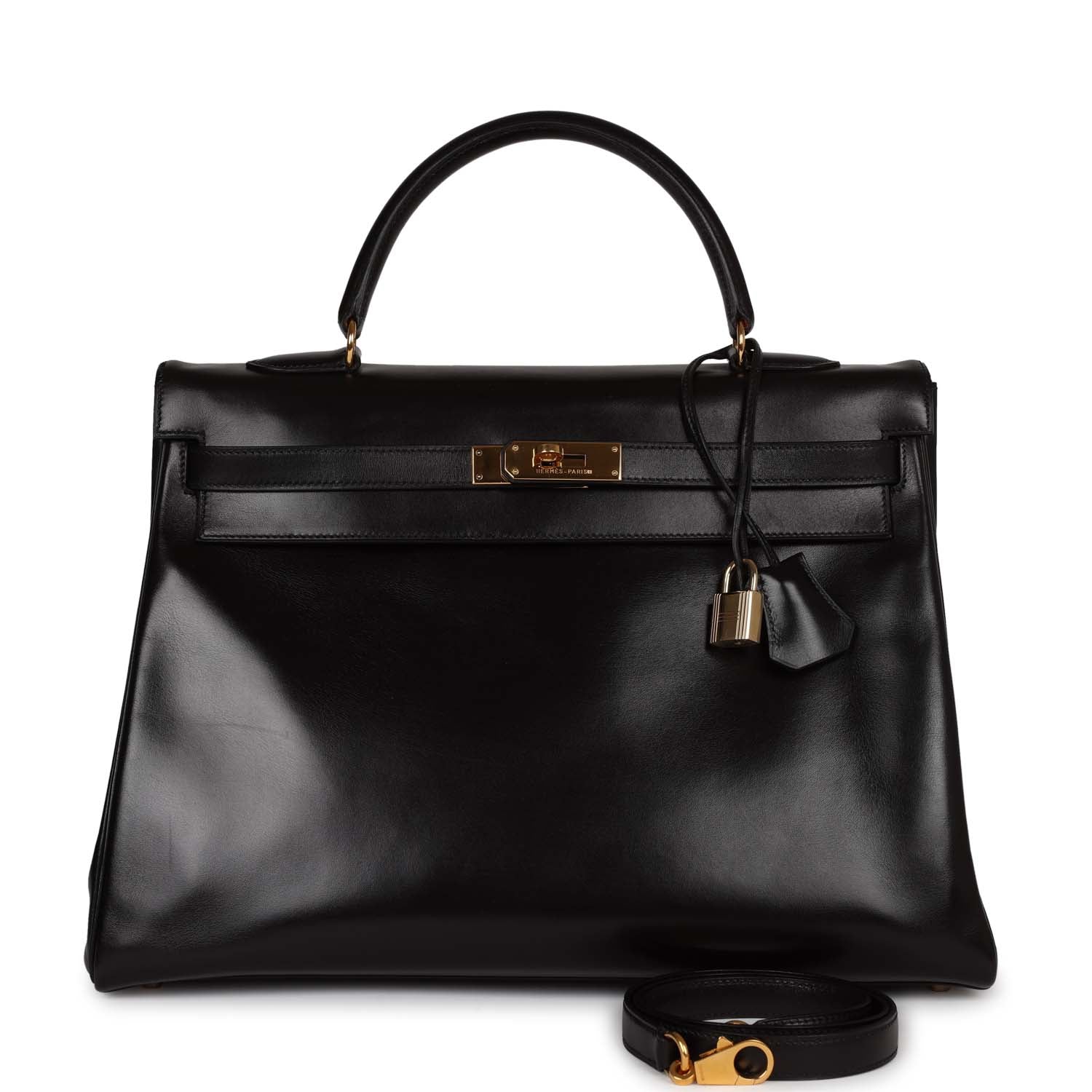 Hermes Kelly Retourne Box Hardware Handbag Black Gold Travel Bag