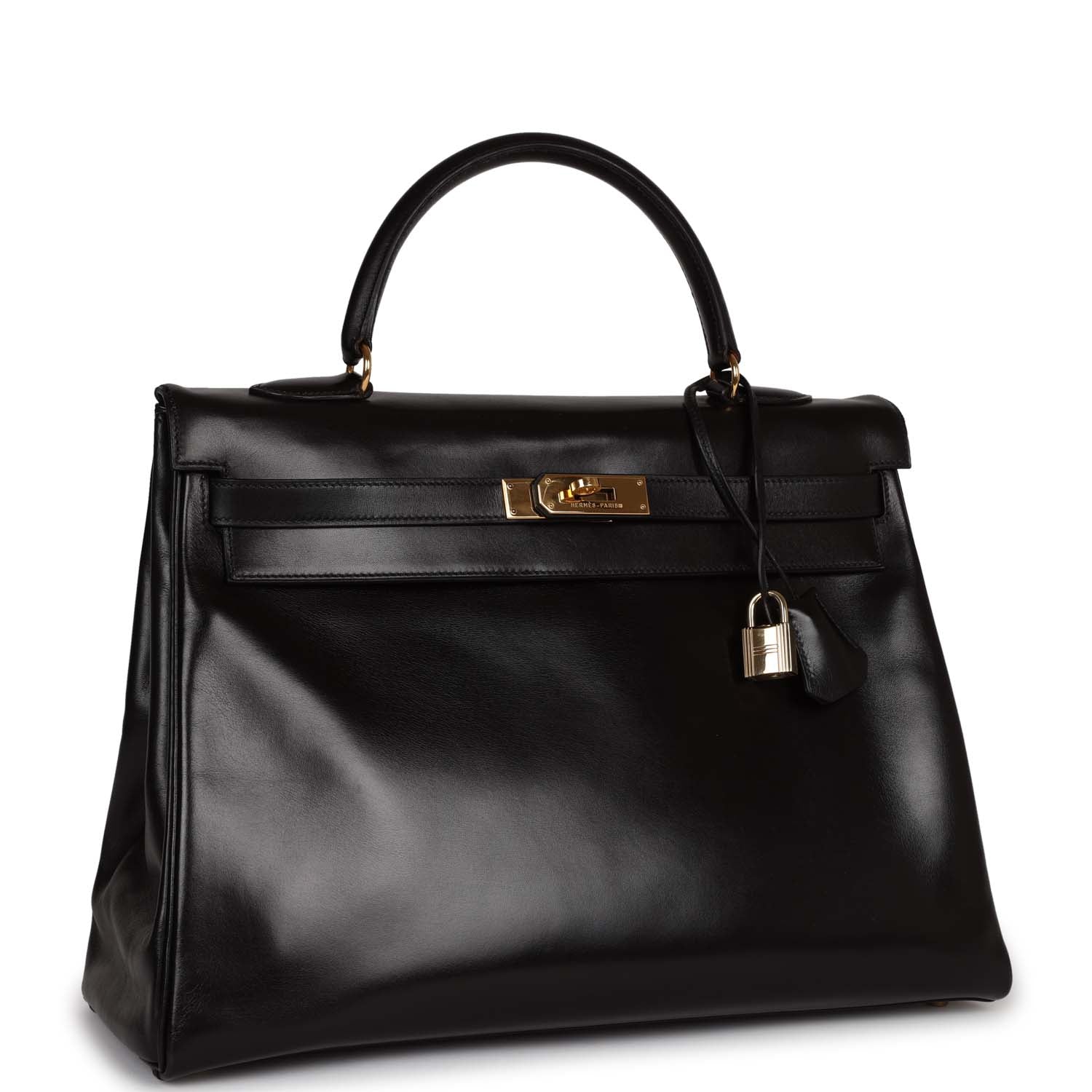 Hermes Kelly Retourne Box Hardware Handbag Black Gold Travel Bag