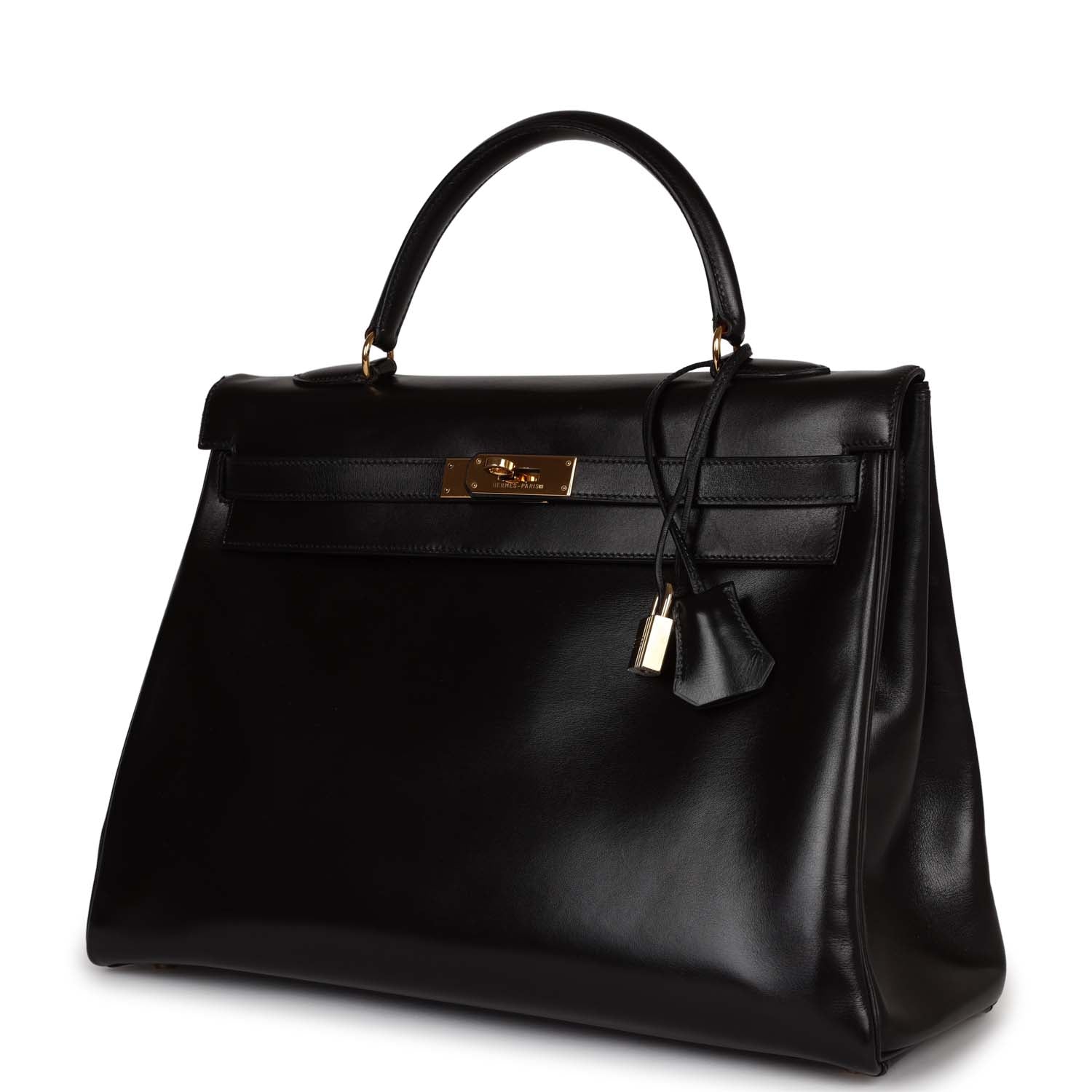 Hermes Kelly Retourne Box Hardware Handbag Black Gold Travel Bag