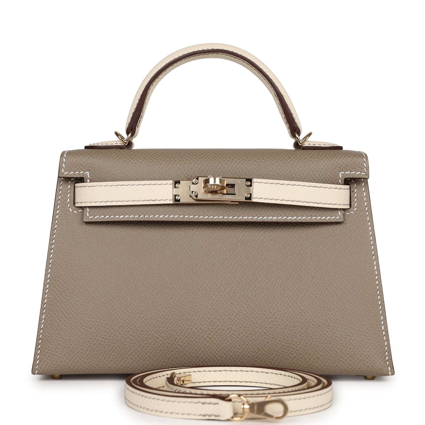 Hermes Kelly Nata And Gris Asphalte Epsom Sellier Hardware Gold Travel Bag