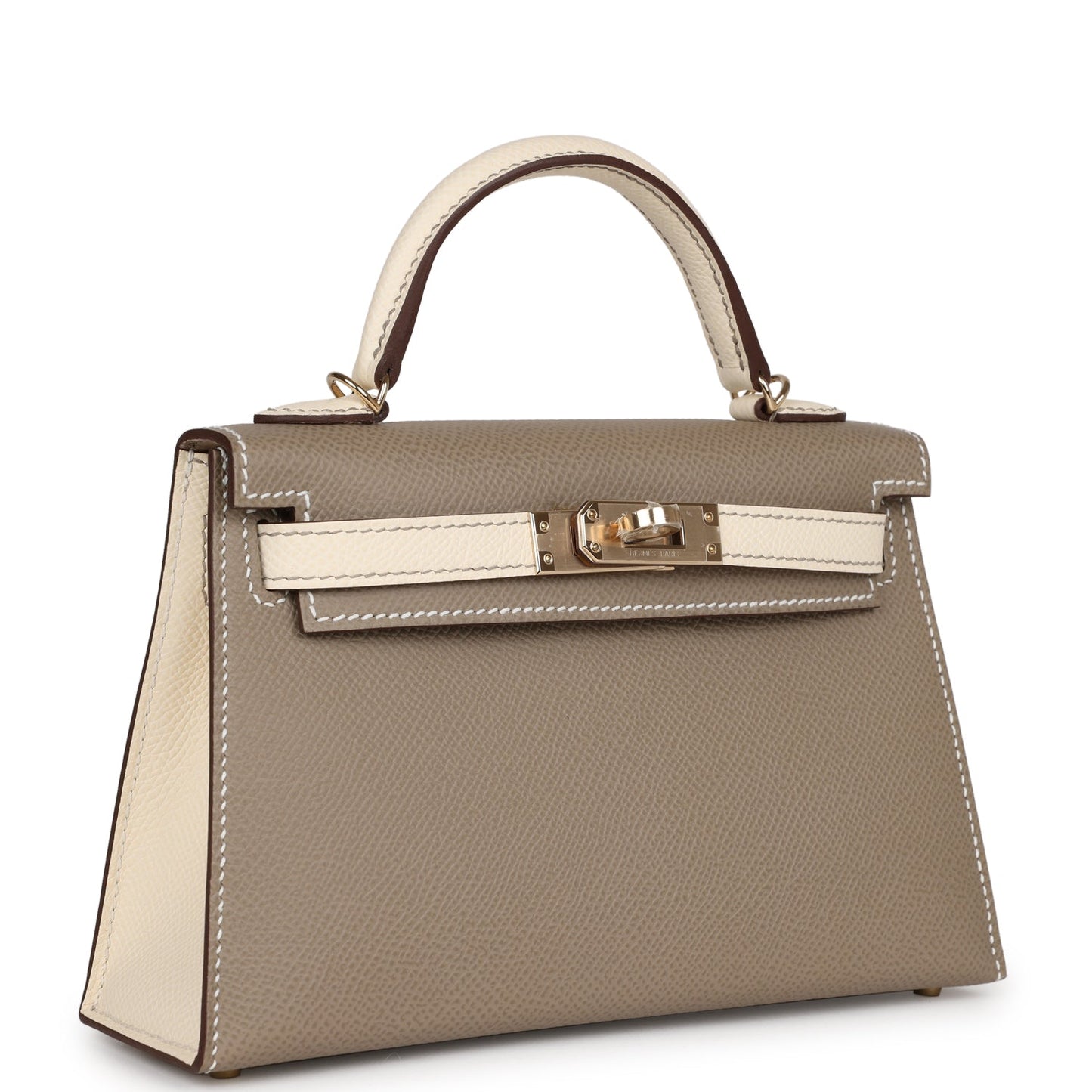 Hermes Kelly Nata And Gris Asphalte Epsom Sellier Hardware Gold Travel Bag
