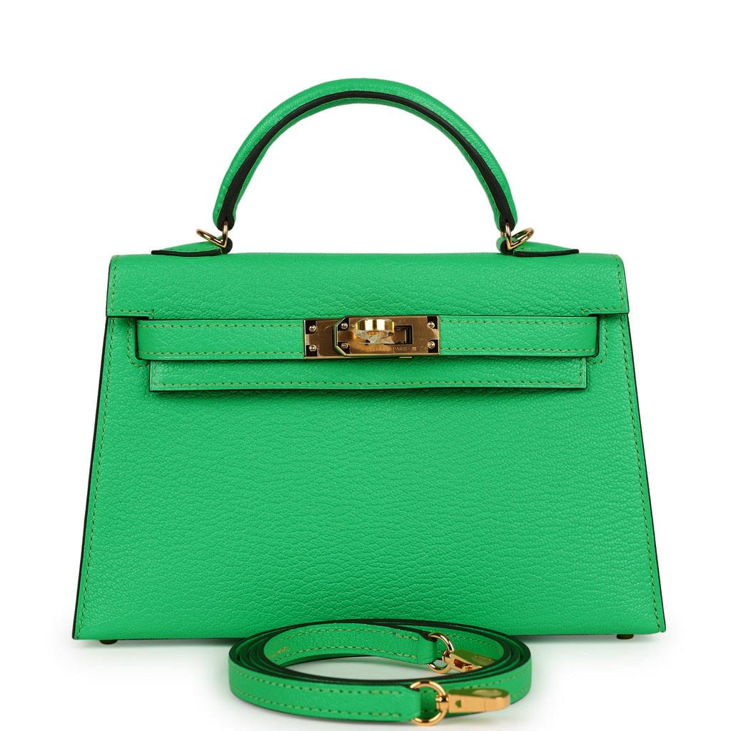 Hermes Kelly Sellier Vert Comics Chevre Hardware Handbag Gold Travel Bag
