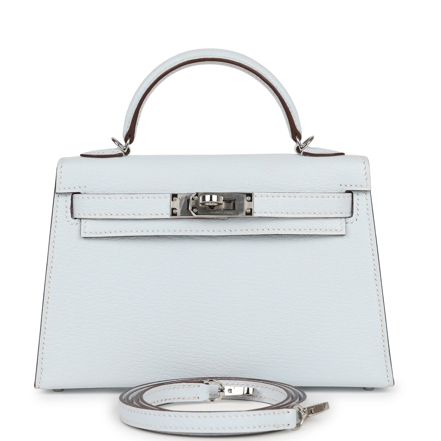 Hermes Kelly Sellier Bleu Brume Chevre Palladium Hardware Travel Bag Palladium Hardware