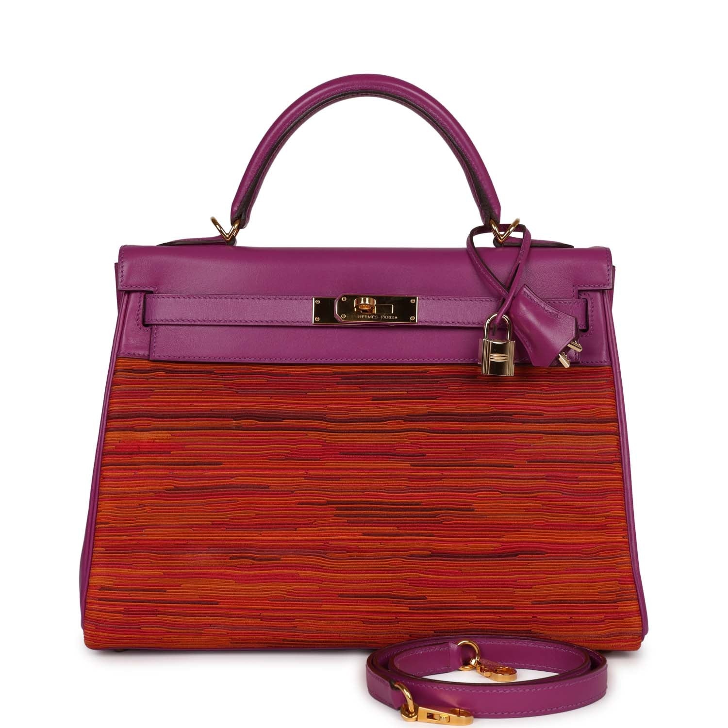 Hermes Kelly Retourne Vibrato Cyclamen Box Hardware Handbag Gold Travel Bag