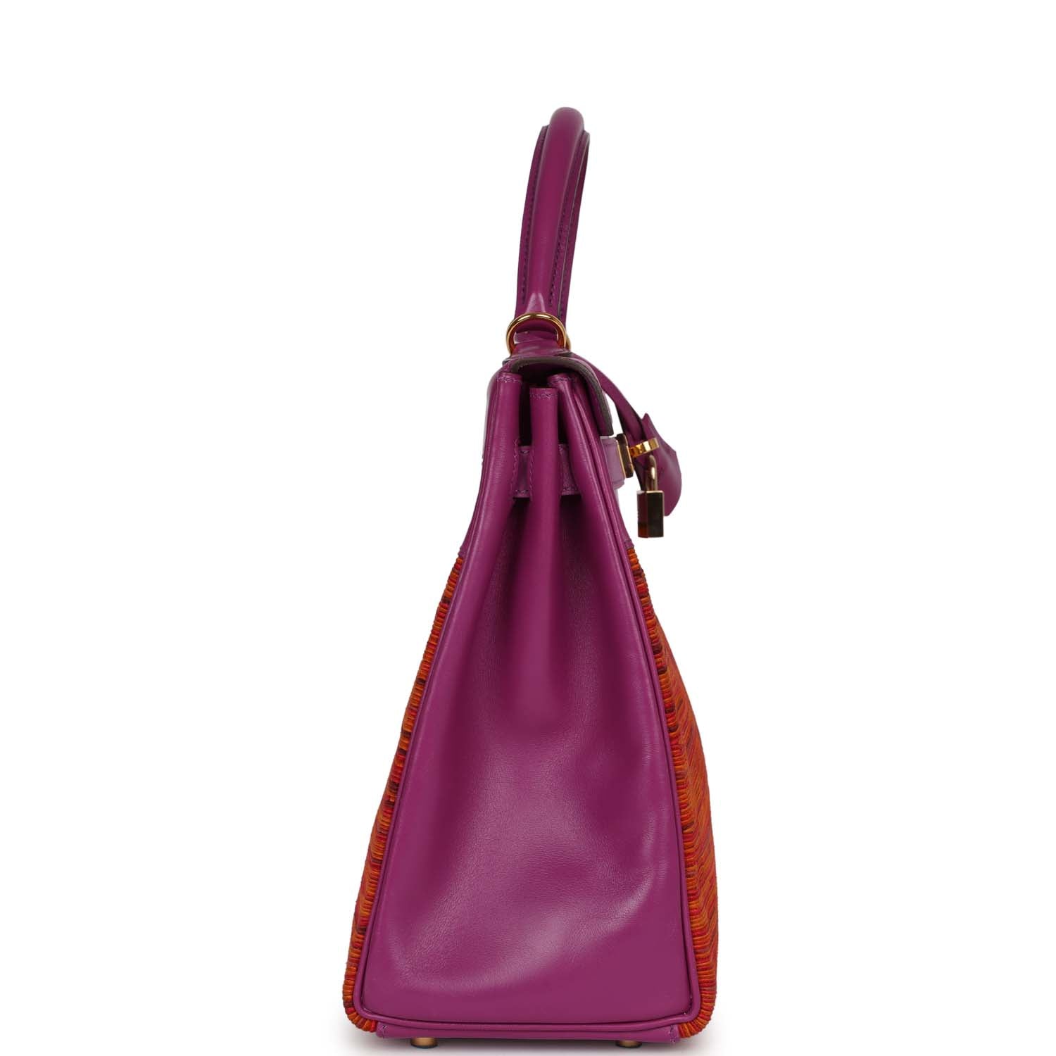 Hermes Kelly Retourne Vibrato Cyclamen Box Hardware Handbag Gold Travel Bag