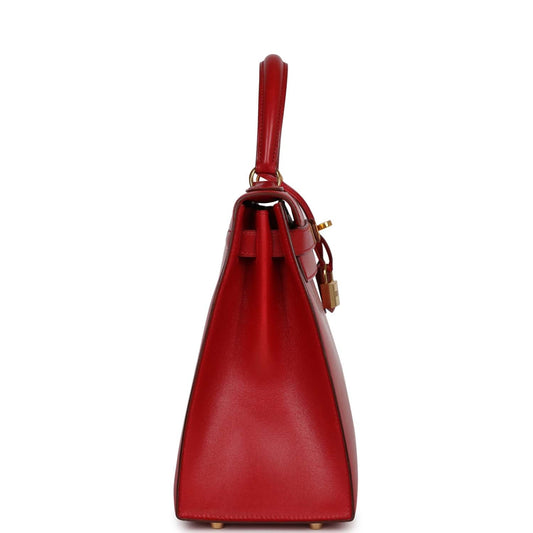 Hermes Kelly Sellier Rouge Vif Box Hardware Handbag Gold Travel Bag Box Gold Hardware