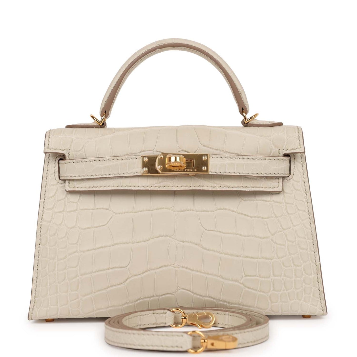 Hermes Kelly Sellier Beton Mate Alligator Hardware Handbag Gold Travel Bag