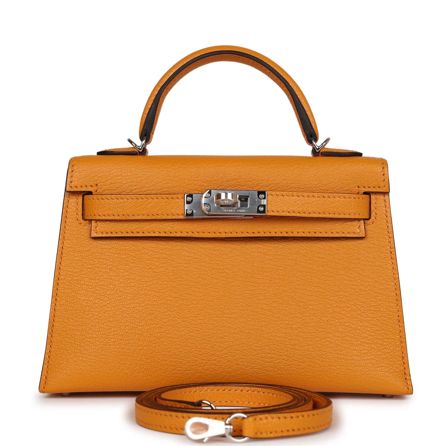 Hermes Kelly Sellier Moutarde Chevre Mysore Palladium Hardware Travel Bag