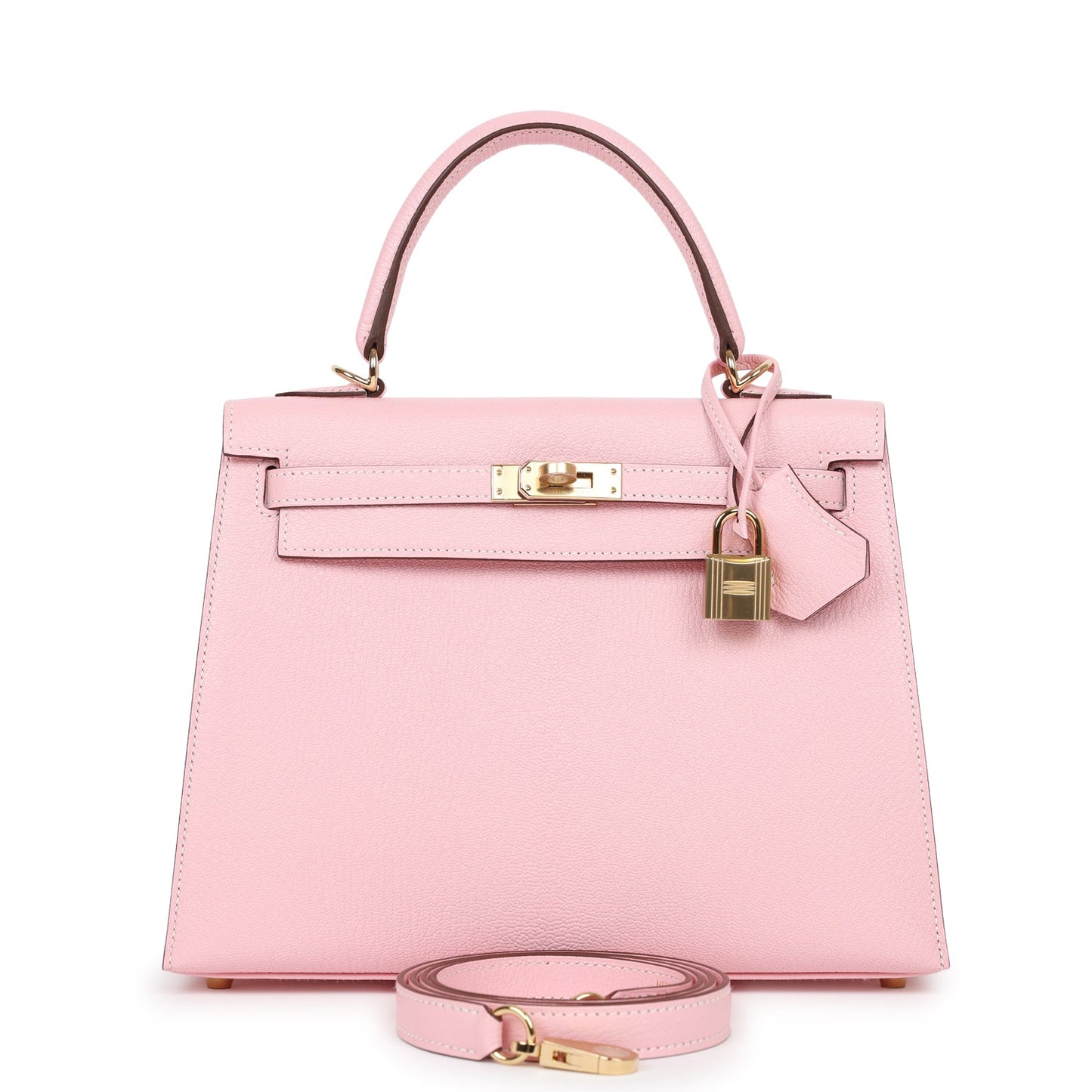 Hermes Kelly Sellier Rose Sakura Chevre Permabrass Hardware Travel Bag