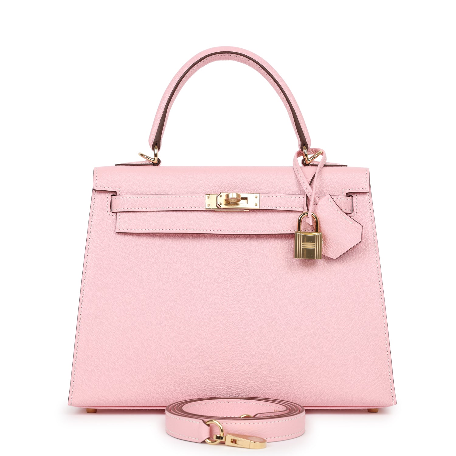 Hermes Kelly Sellier Rose Sakura Chevre Permabrass Hardware Travel Bag