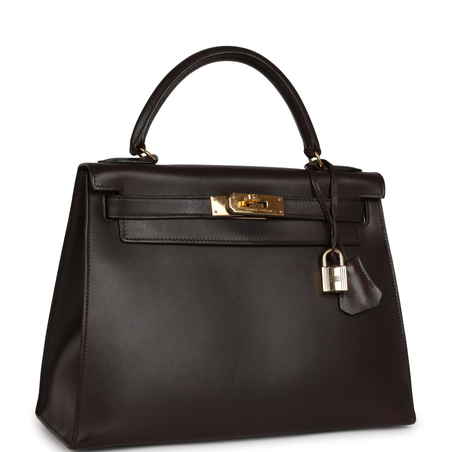 Hermes Luxury Kelly Sellier Chocolate Box Hardware Handbag Gold Travel Bag