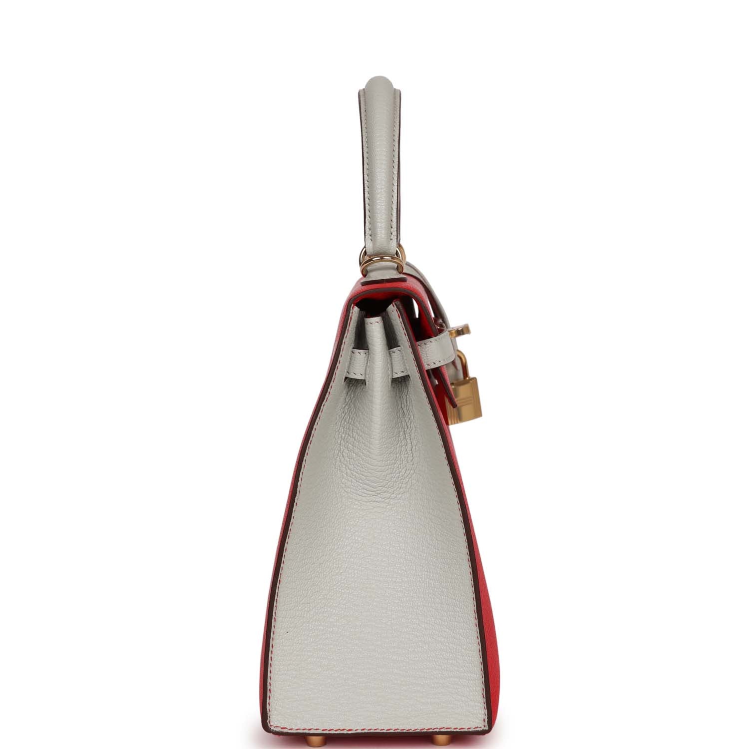 Hermes Kelly Sellier Rouge De Coeur And Gris Travel Bag