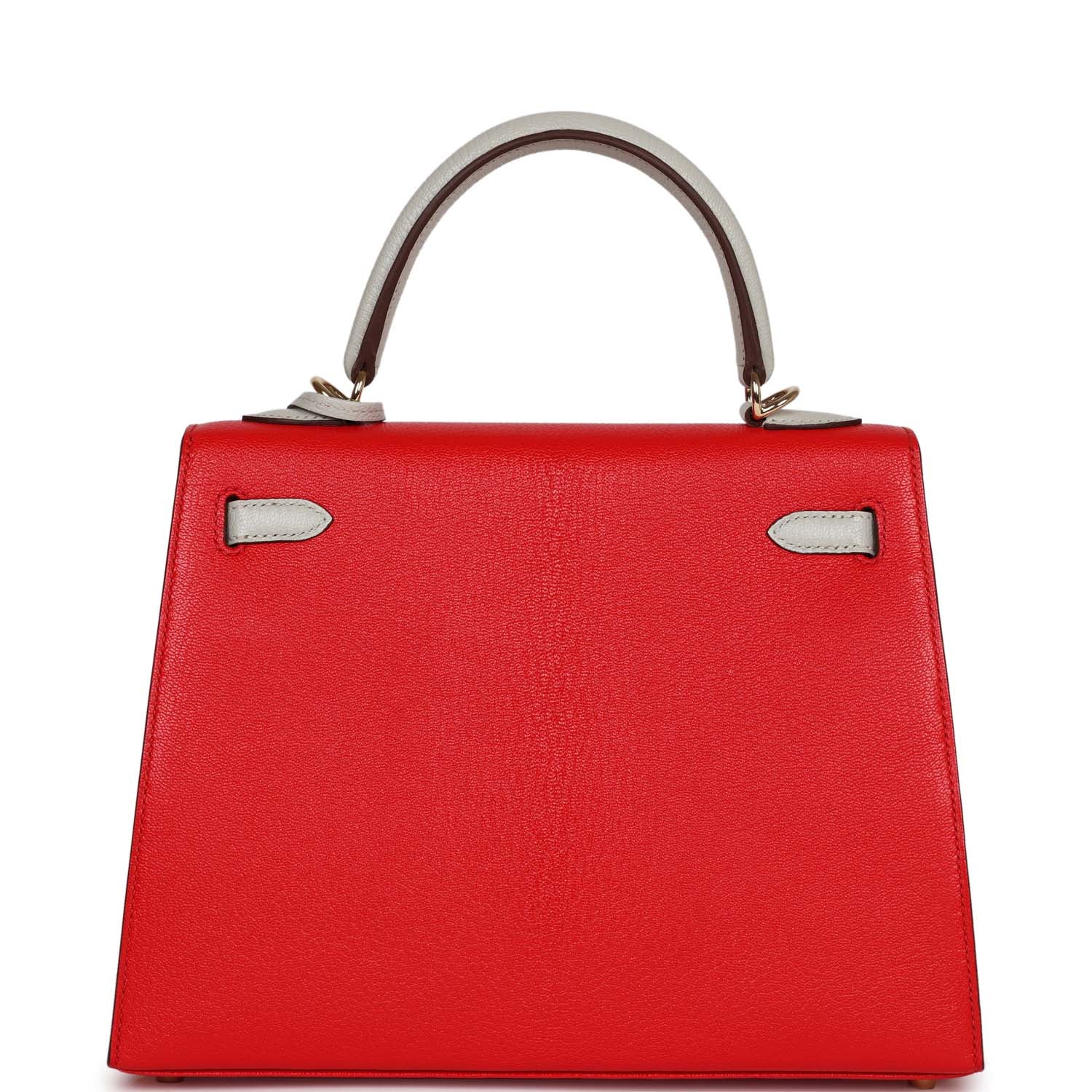 Hermes Kelly Sellier Rouge De Coeur And Gris Travel Bag