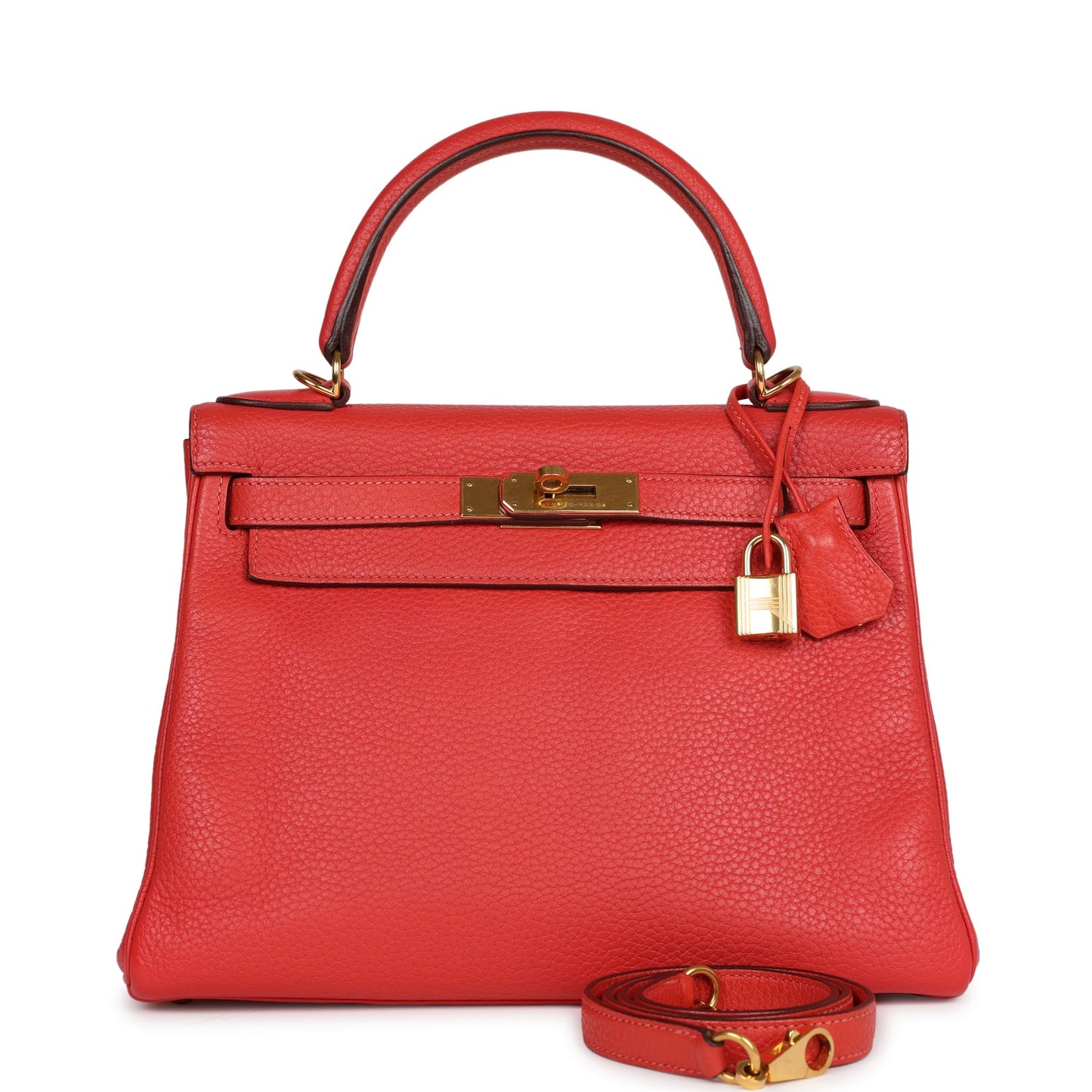 Hermes Kelly Retourne Rouge Pivoine Togo Hardware Handbag Gold Travel Bag