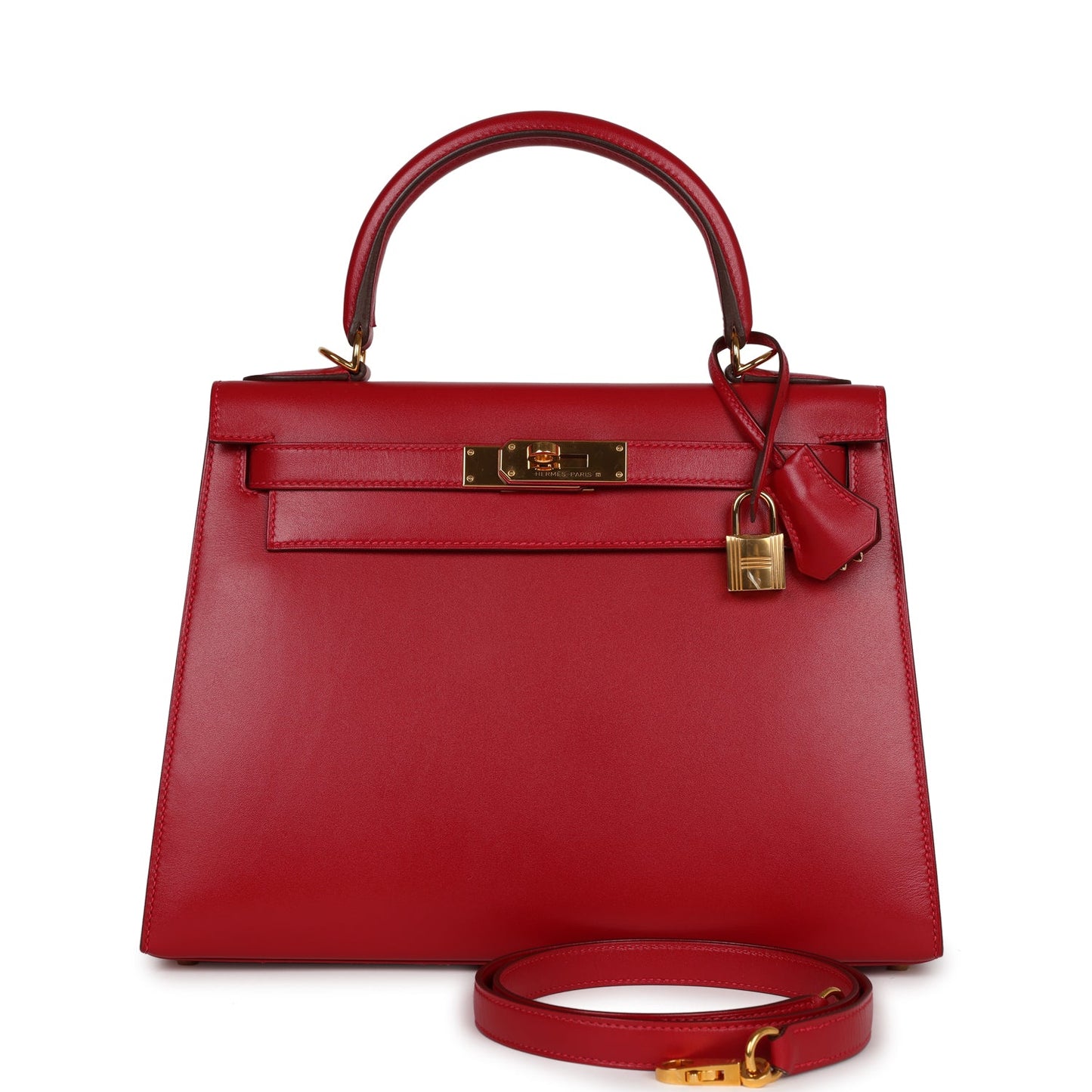 Hermes Kelly Sellier Rouge Vif Tadelakt Hardware Handbag Gold Travel Bag