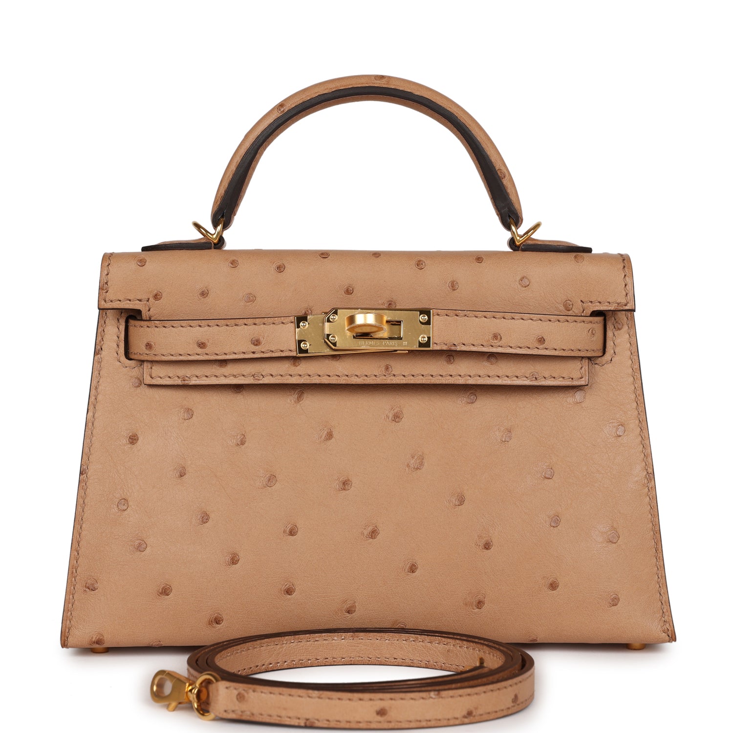 Hermes Kelly Sellier Chai Ostrich Hardware Handbag Gold Travel Bag