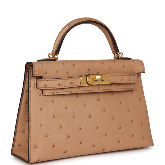 Hermes Kelly Sellier Chai Ostrich Hardware Handbag Gold Travel Bag