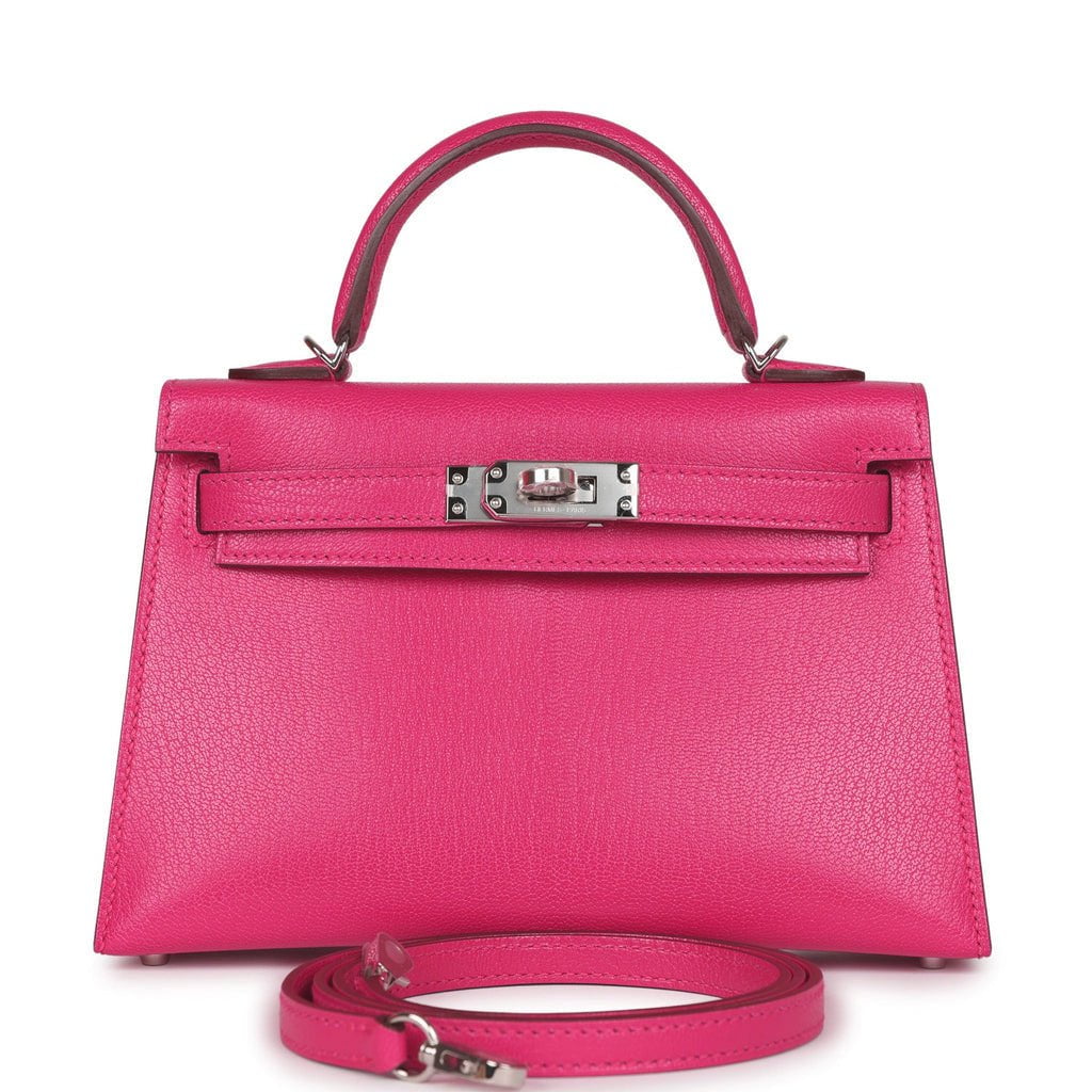 Hermes Kelly Rose Extreme Chevre Chamkila Palladium Hardware Handbag Travel Bag